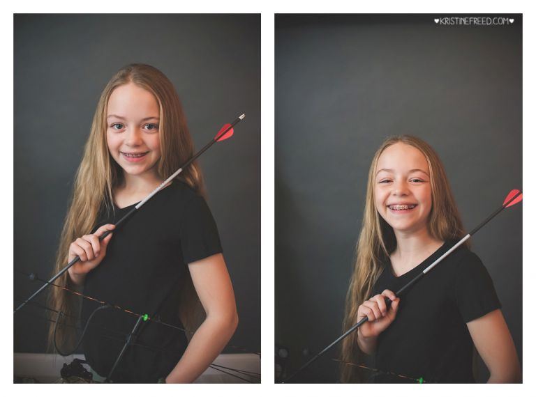 studio pictures of tween girl with bow and arrow, Who I Am Project, Kristine Freed Photography