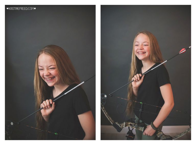 studio pictures of tween girl with bow and arrow, Who I Am Project, Kristine Freed Photography