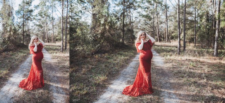 beautiful pregnant mama in red dress