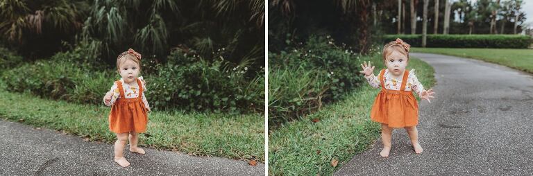 little girl walks barefoot