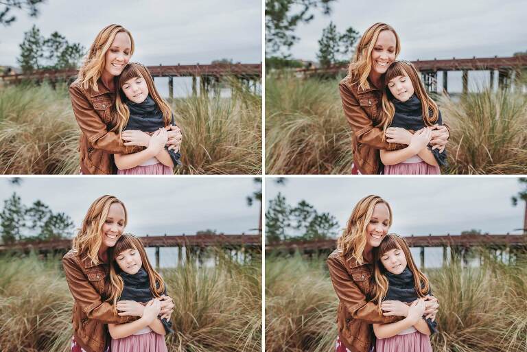 mom and daughter by bridge