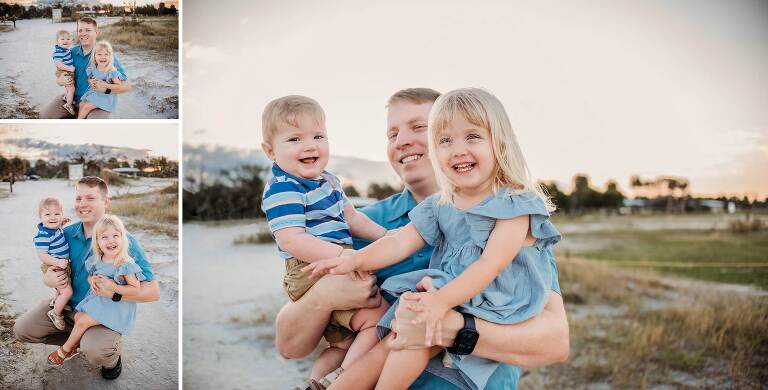 dad with his two kids as the sun rises